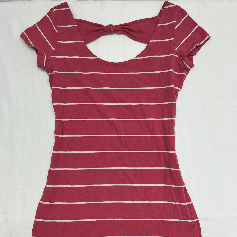 Y2K garage pink white striped bodycon mini dress with pink bow cutout back